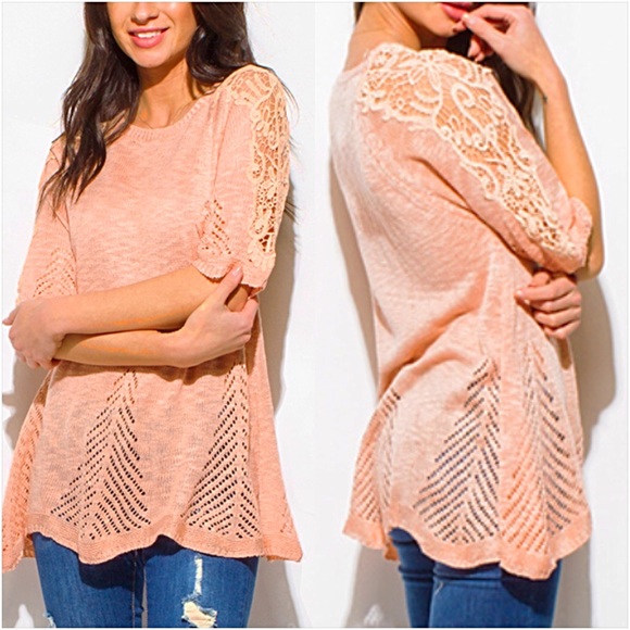 Gorgeous Scalloped Lace Knit Flowy Peach Top sold - Picture 7 of 8
